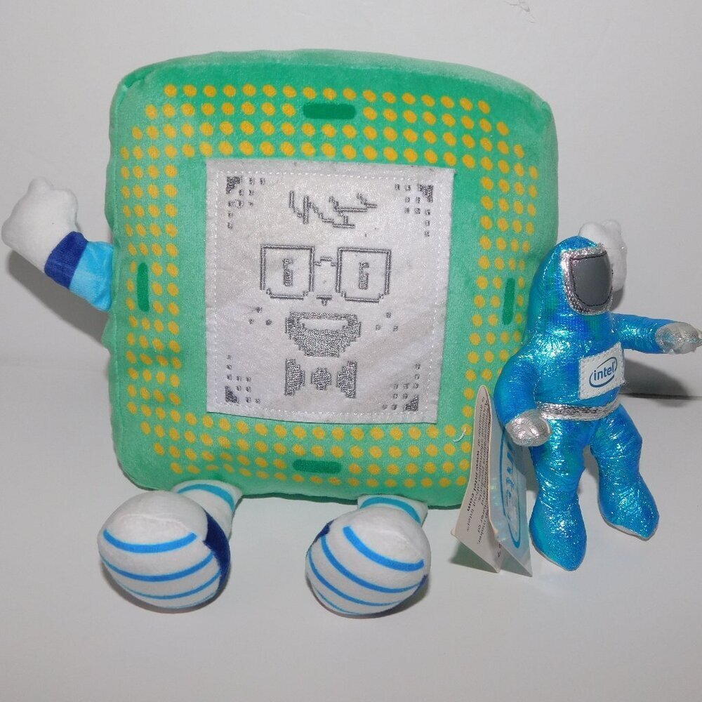 Set 2 Intel Plush toys Chip CHIPPY and Vintage 1997 Blue Space Man Astronaut
